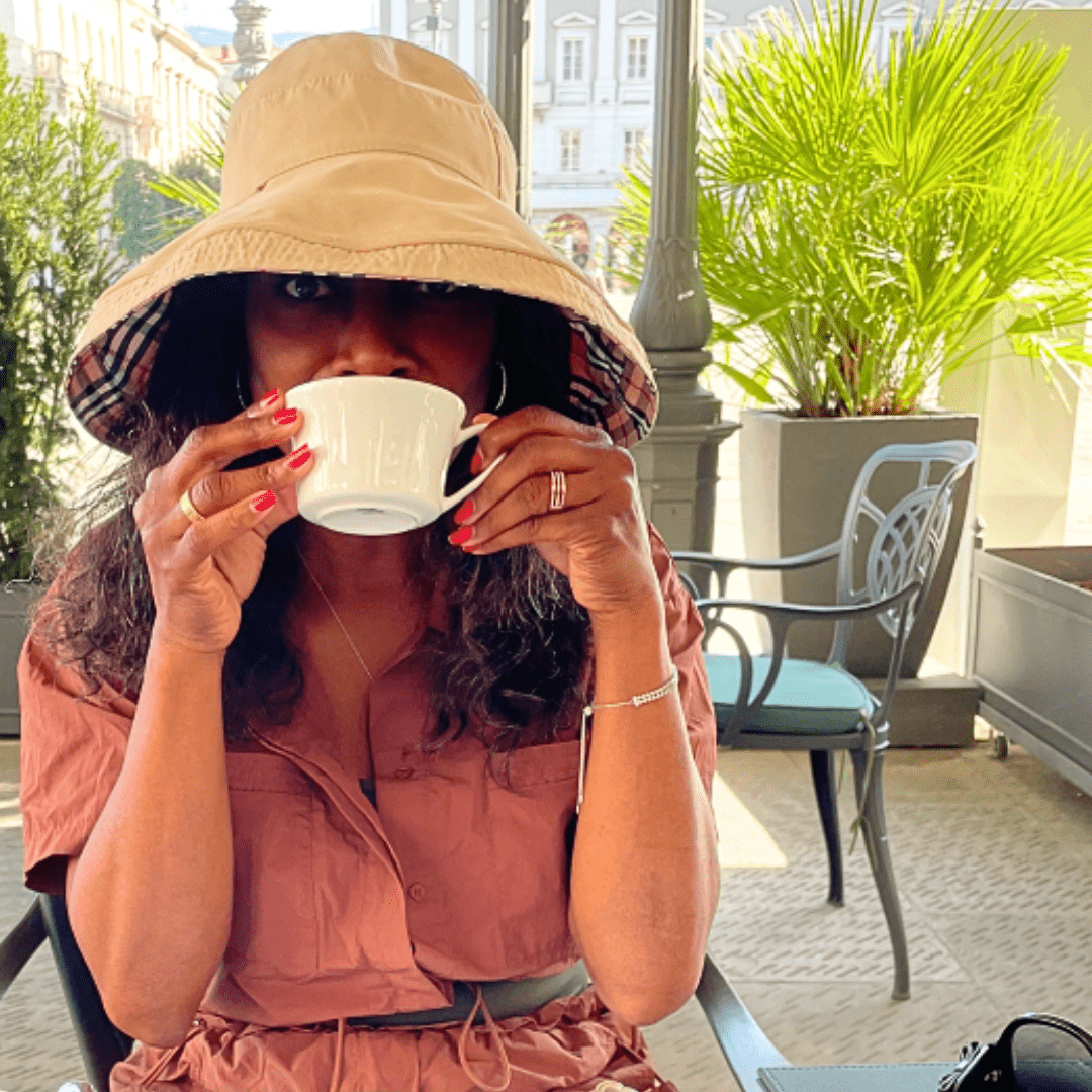 Melicent enjoys coffee for French Press