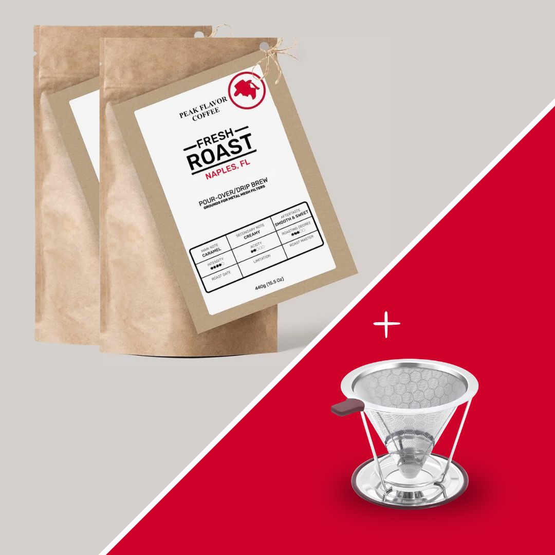 Bundle Fresh Ground Pour Over Coffee with a Stainless steel coffee dripper