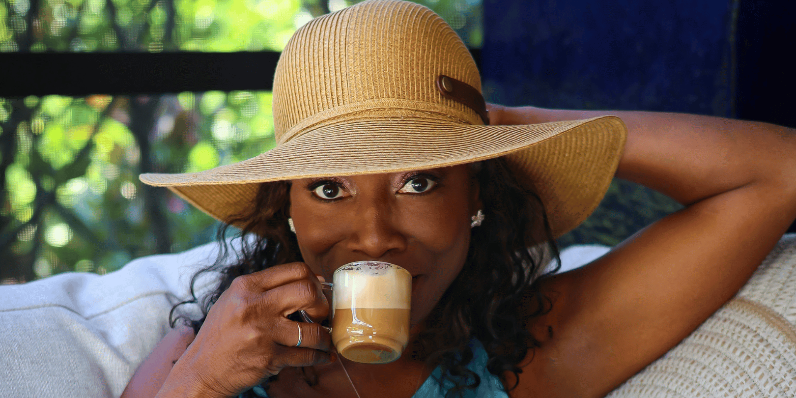 Melicent indulges in Italian espresso