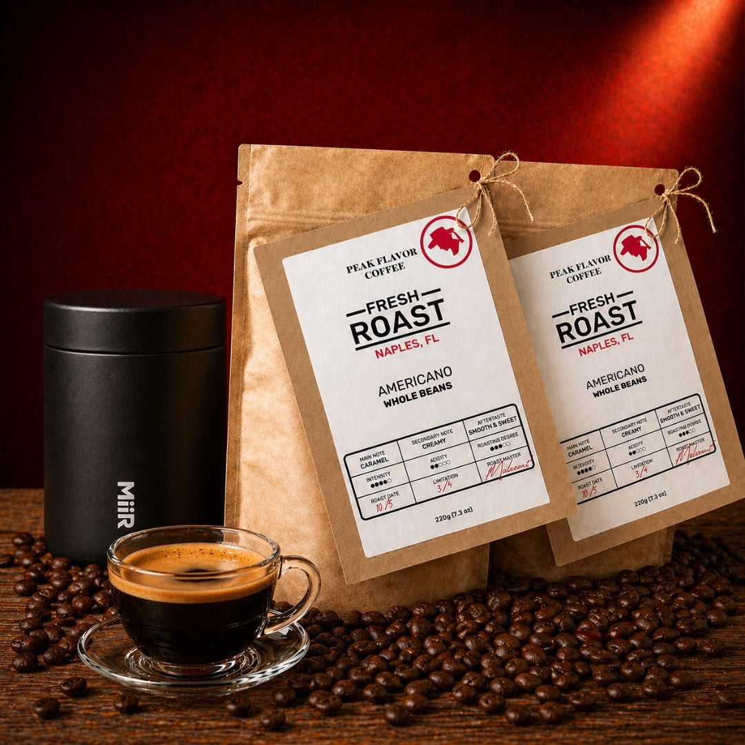 Bundle low acid americano coffee beans with a Miir coffee canister