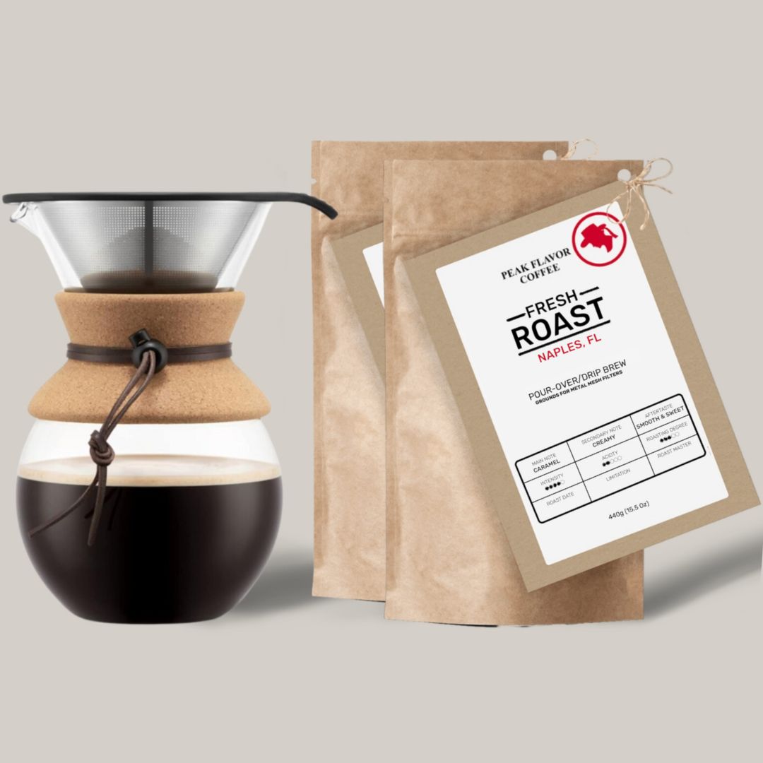 pour over coffee maker with pour over coffee grounds