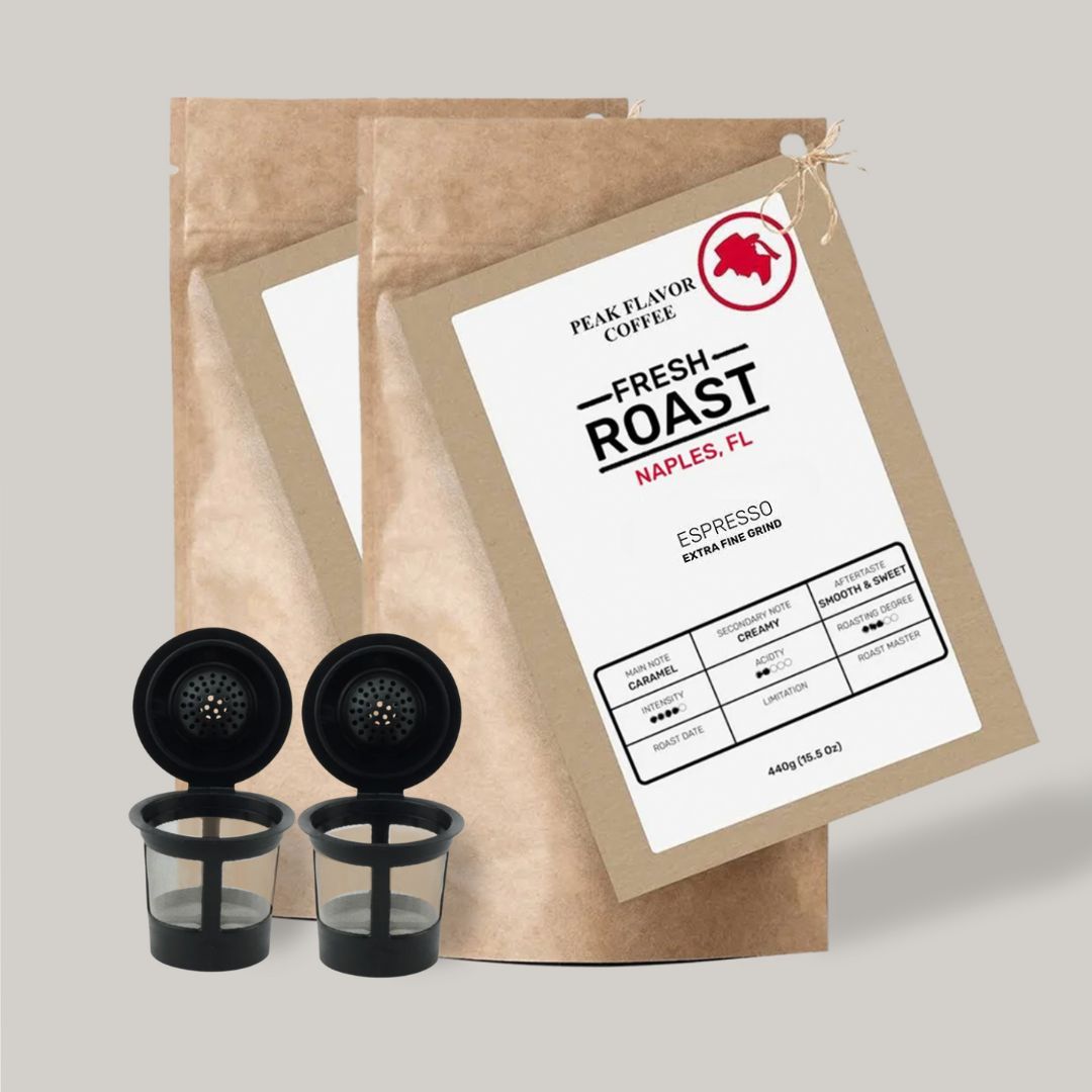 Espresso Grinds + K cup Bundle Peak Flavor Coffee