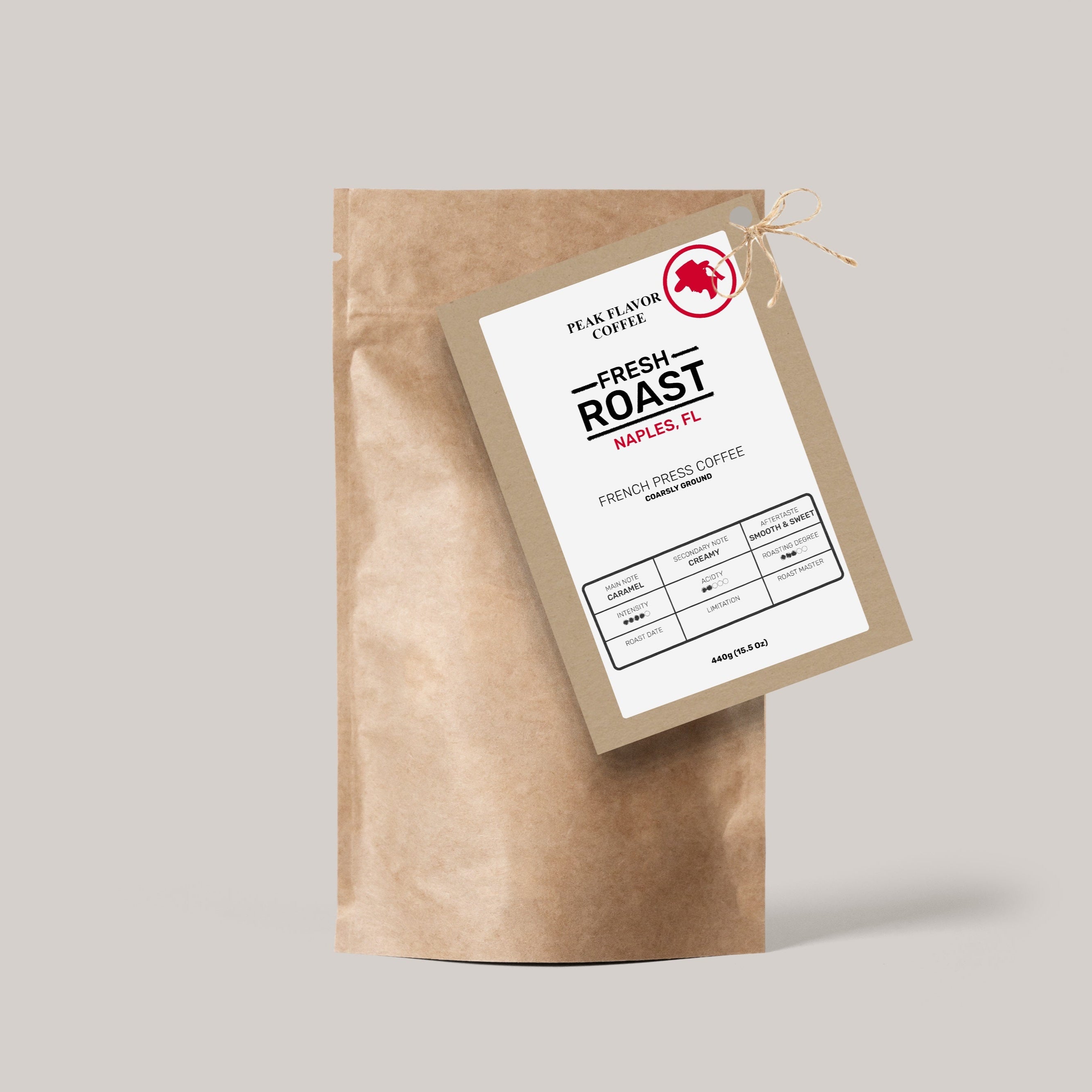 Kraft paper bag with French Press Coffee grounds 440g