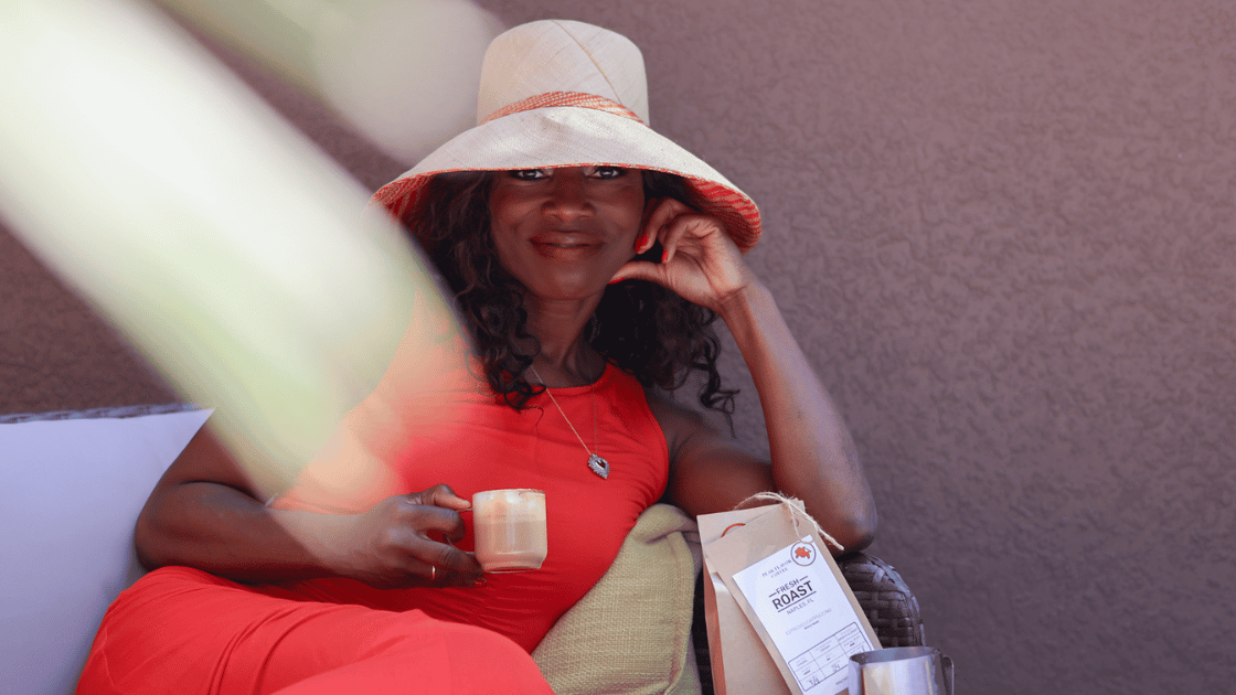 Melicent enjoys naturally sweet Italian cappuccino