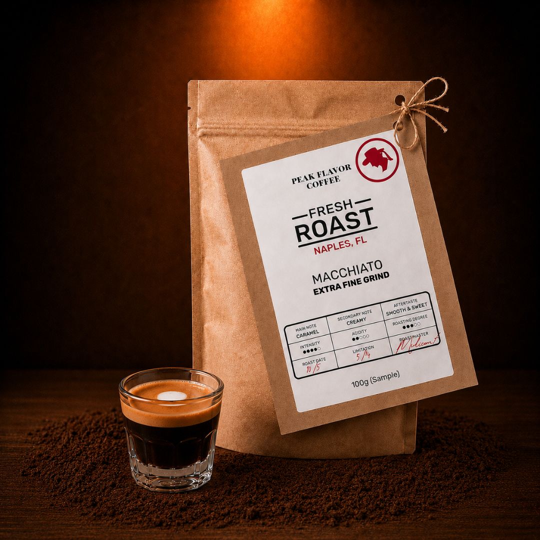 fresh roasted espresso grounds for macchiato
