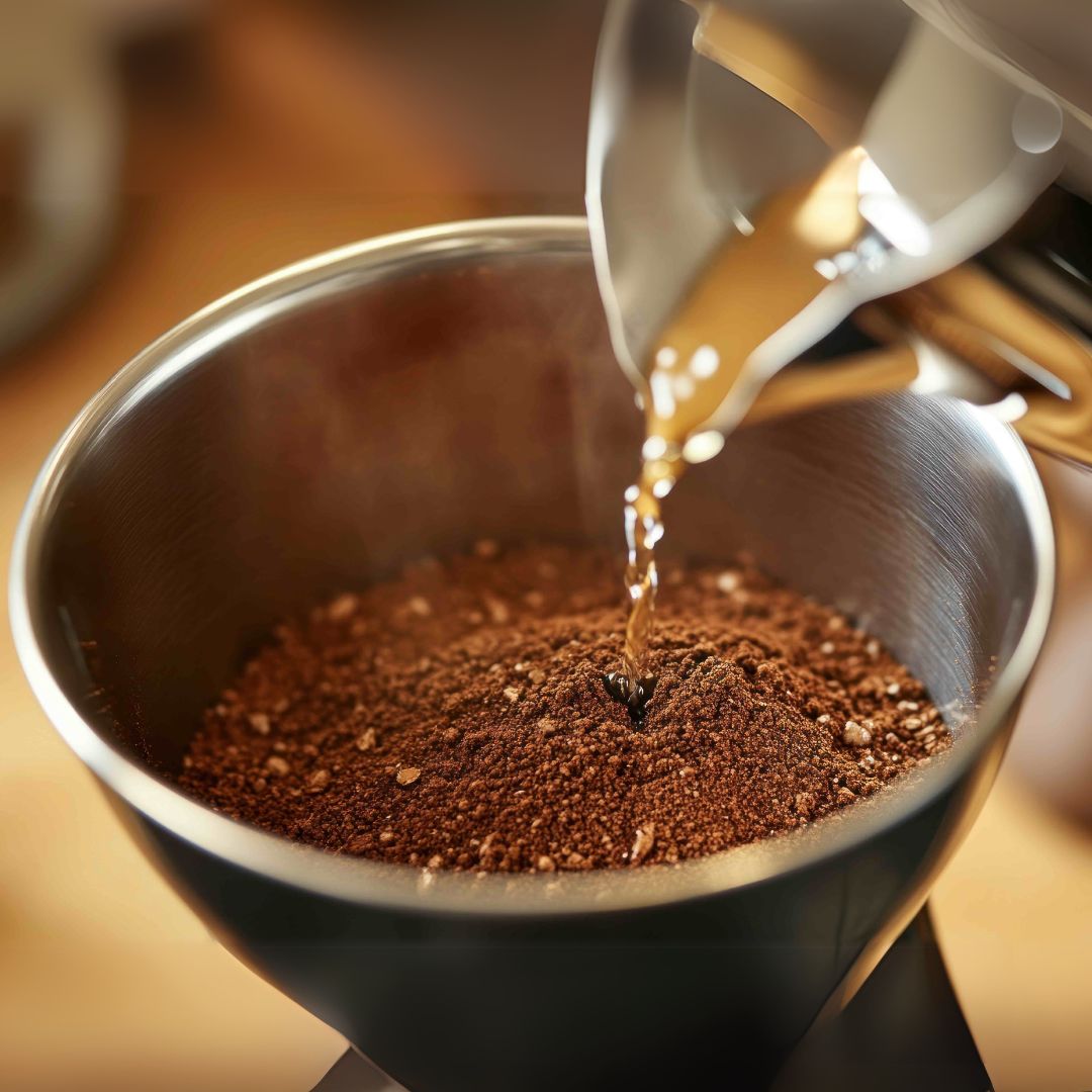 Grinds in a metal filter_ pour over