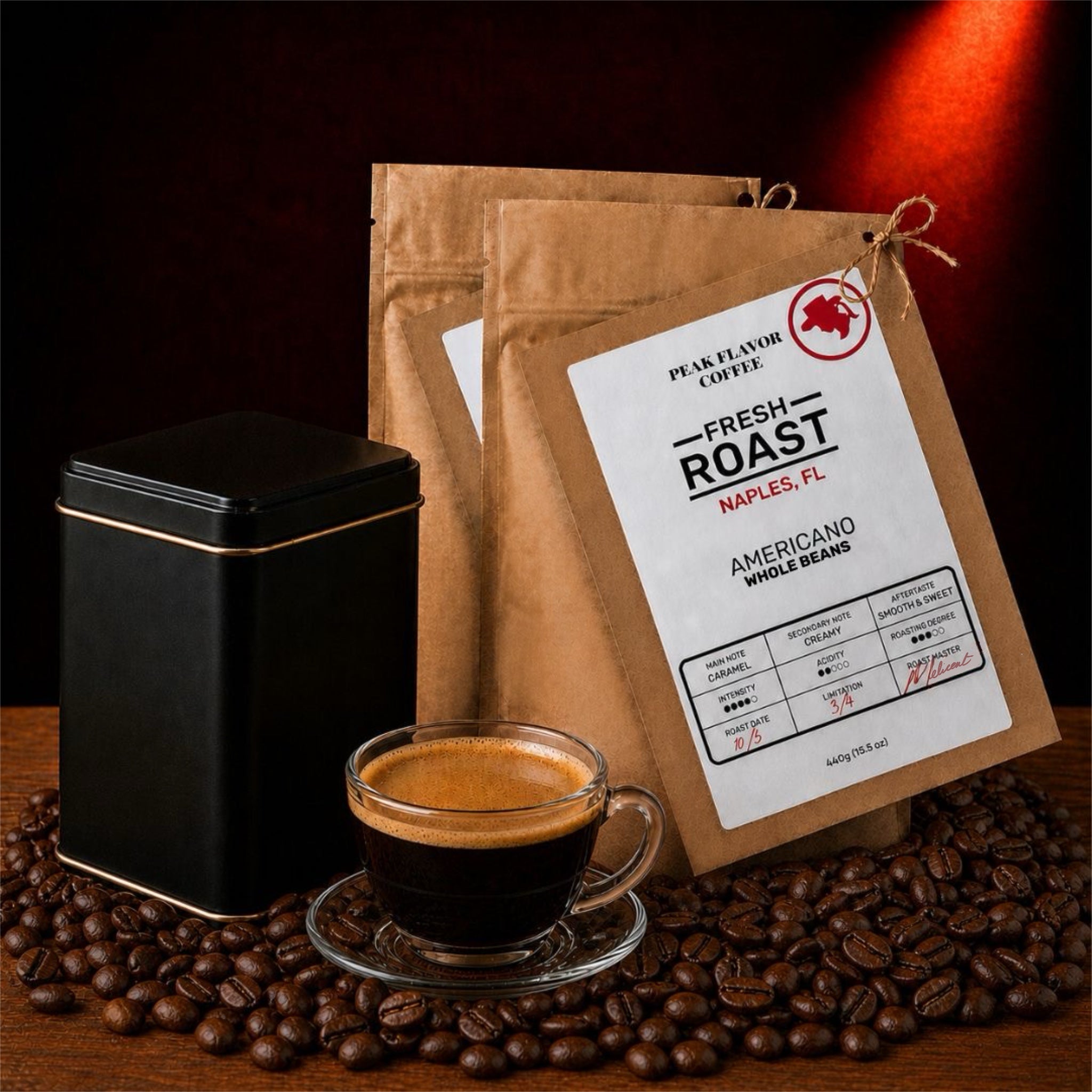 Low acid americano coffee & coffee storage tin