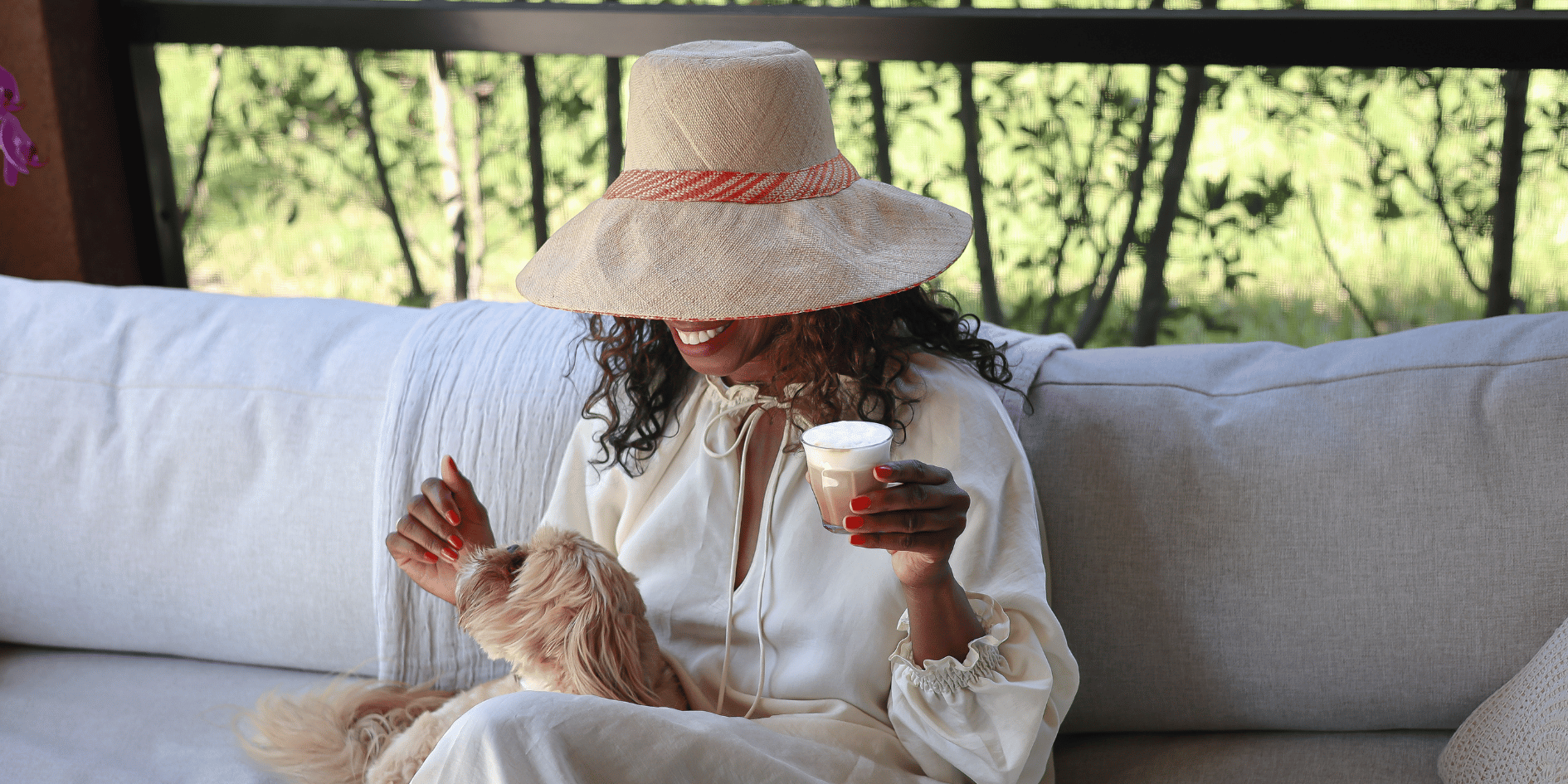 Melicent enjoys Italian coffee