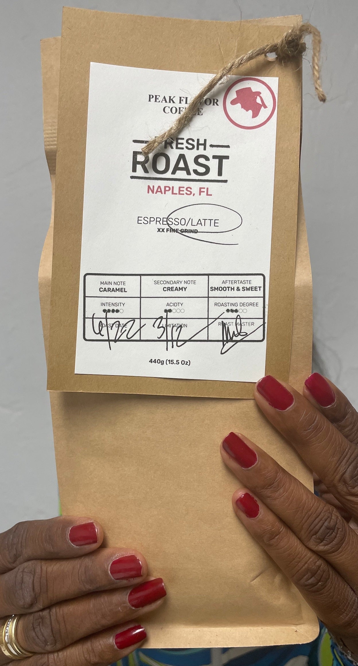 Melicent shows Cafe Latte grinds