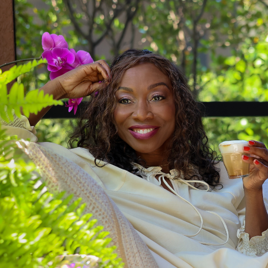 Melicent enjoying Italian cappuccino, from espresso costumized for her espresso machine