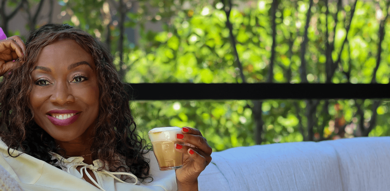 Melicent indulging in naturally sweet custom cappuccino, made for her espresso machine