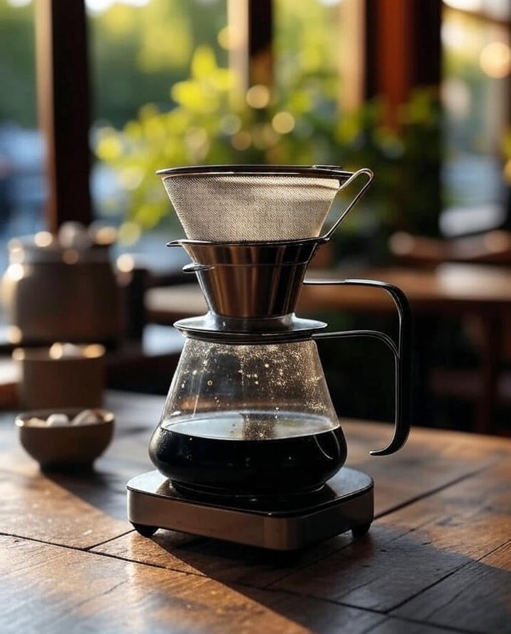 Pour Over coffee with metal coffee strainer