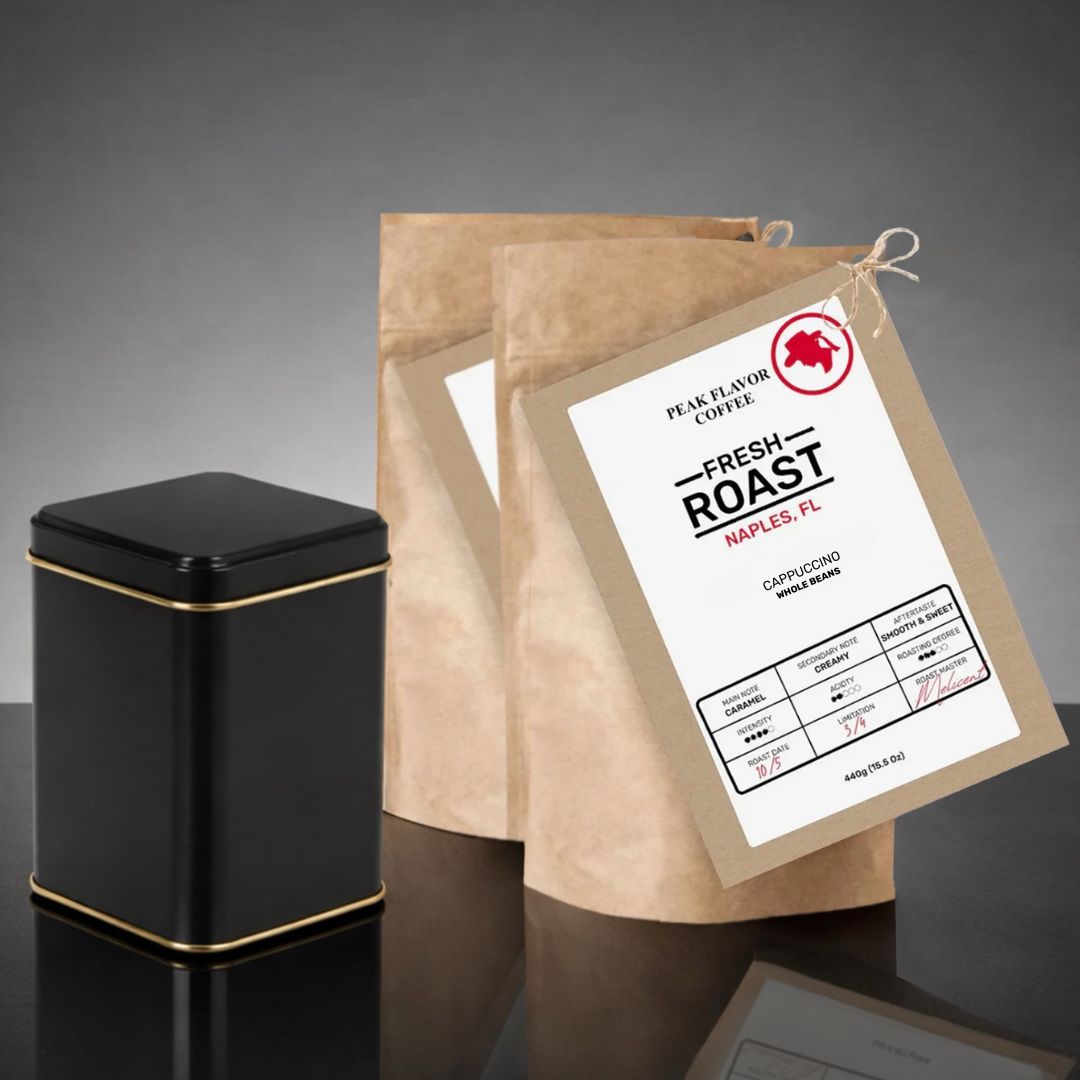Storage tin with 2 x 440g Cappuccino Beans