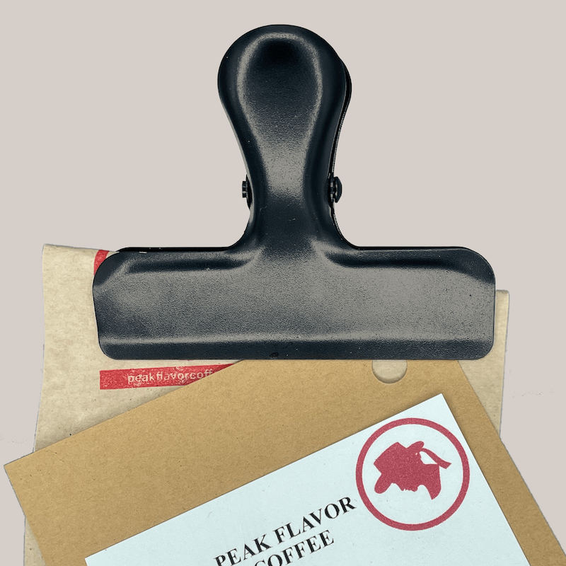 A Barista Bag Clip helps keep Peak Flavor Coffee fresh