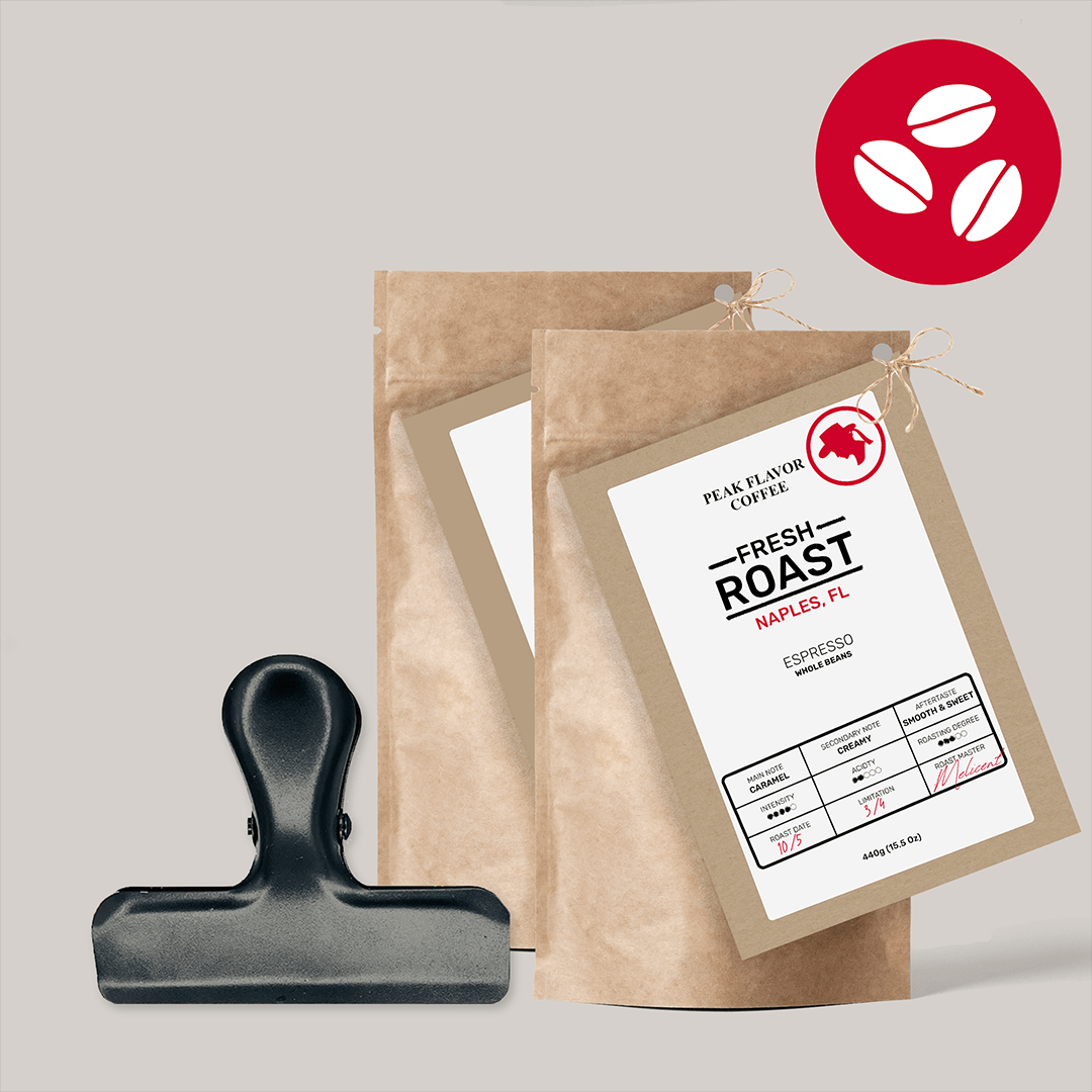 Starter set with Bag Clip to keep fresh roasted pour over fresh by "Peak Flavor Coffee"