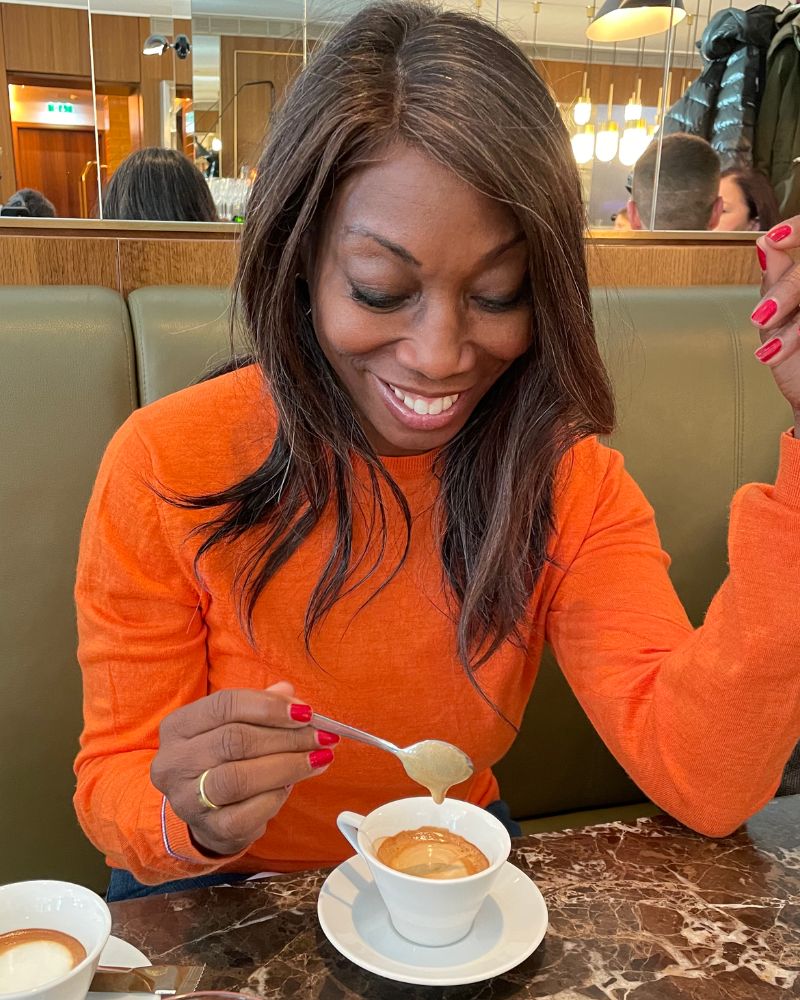 Melicent enjoys Peak Flavor Coffee