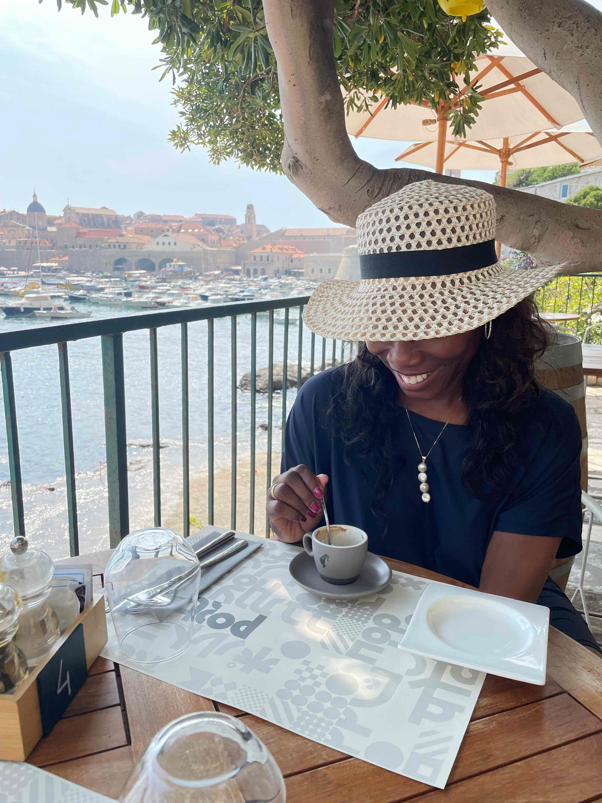Melicent enjoys a ristretto shot in Italy