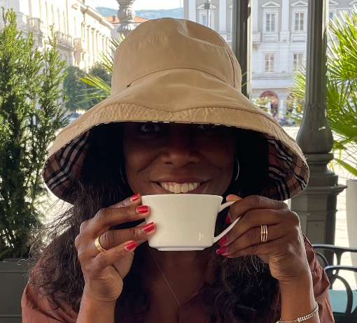 Melicent enjoys Italian Espresso in Triest