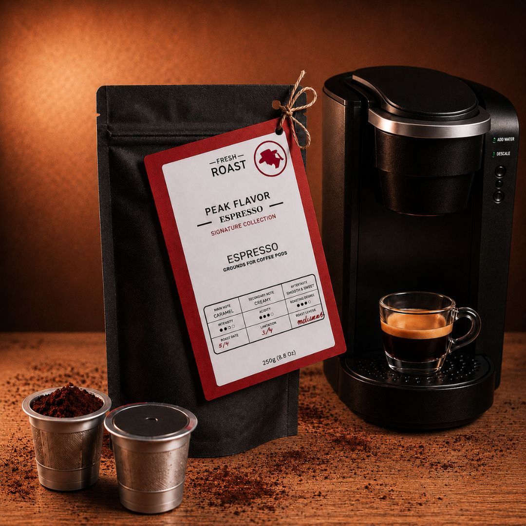 Fresh Roasted Espresso Grounds for Reusable K Cups | 250g Barista Bag