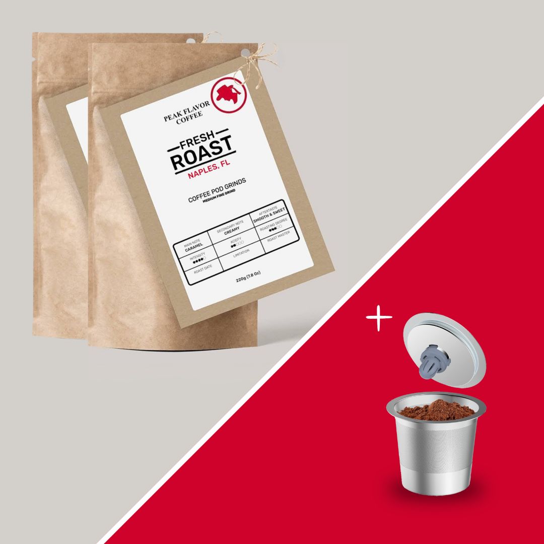 Peak Flavor Coffee Bundle: Fresh Roasted Coffee and Reusable K Cup Set / 2x220g + 1 Reusable Coffee Pod