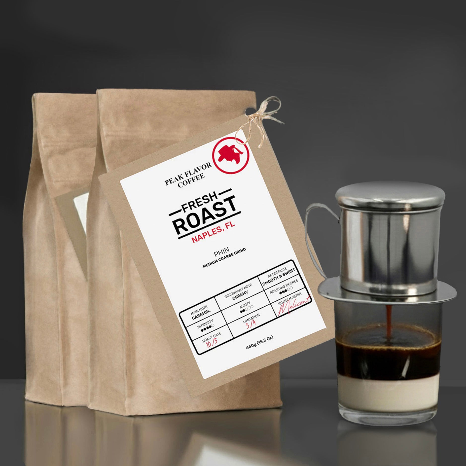 Vietnamese Coffee Grounds and Phin Coffee Filter Set 