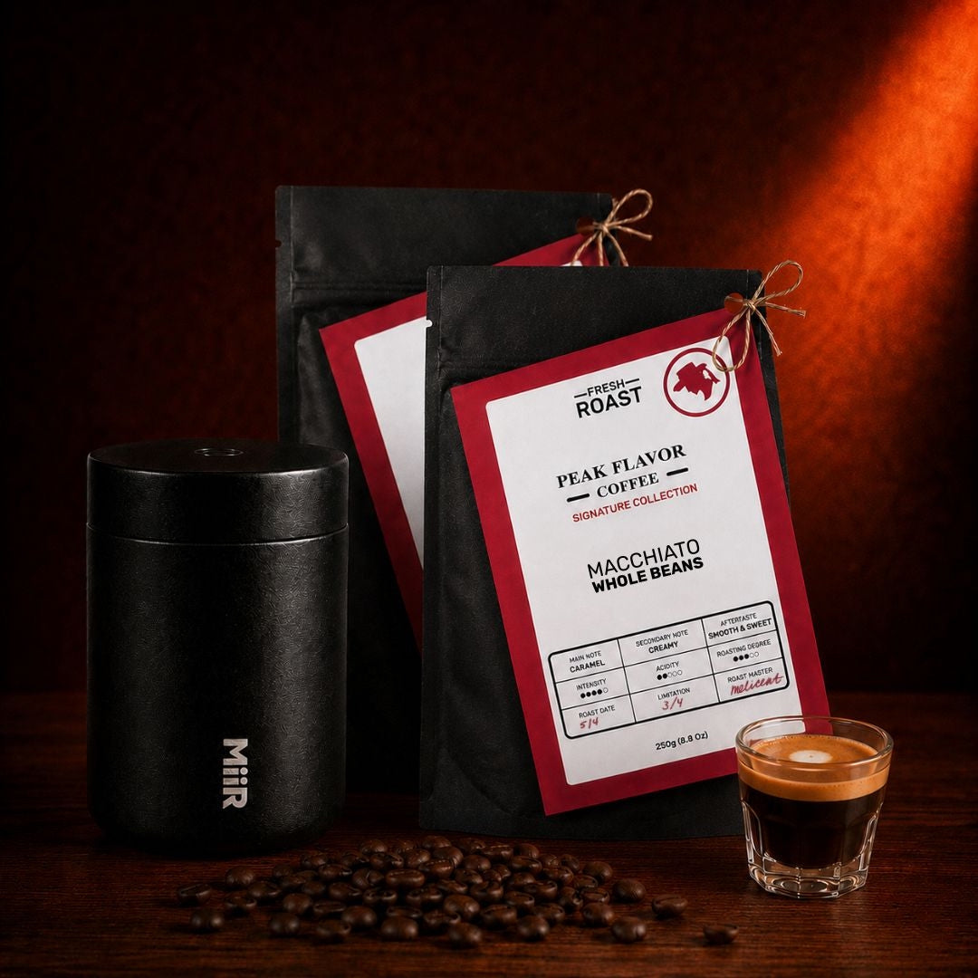 Arabica coffee beans for espresso macchiato + miir coffee canister
