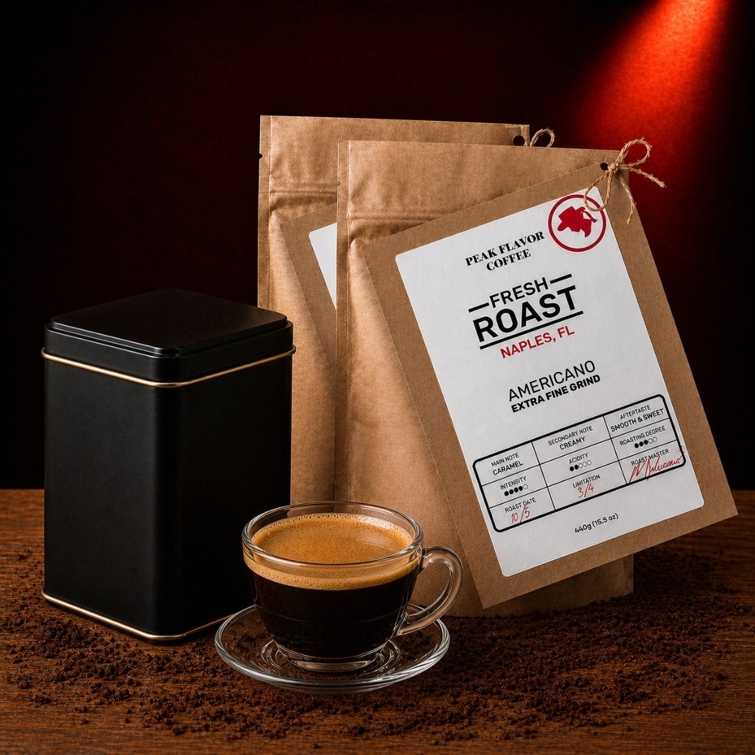 Bundle low acid americano coffee with a coffee storage tin