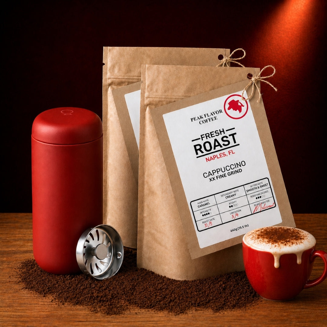 Bundle espresso grounds for cappuccino with a fellow traveler mug