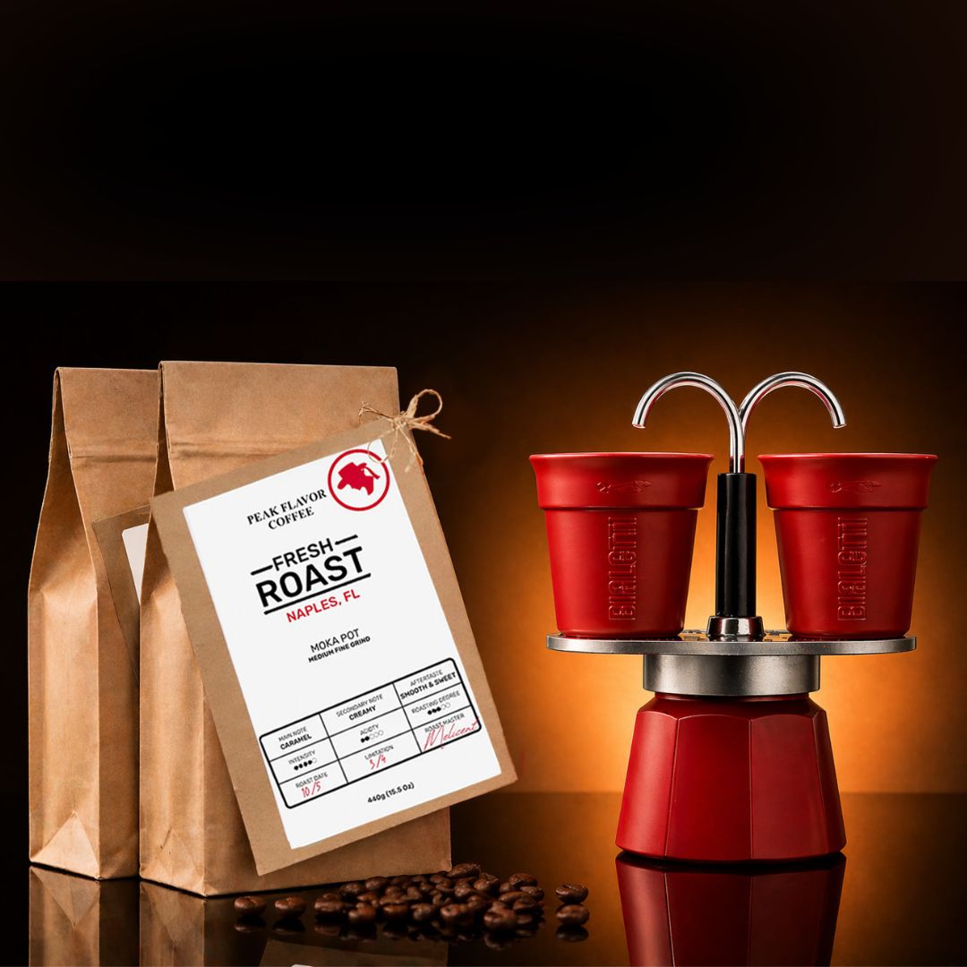 Fresh Roasted Moka Pot Coffee Bundled with Bialetti Stovetop Espresso Maker
