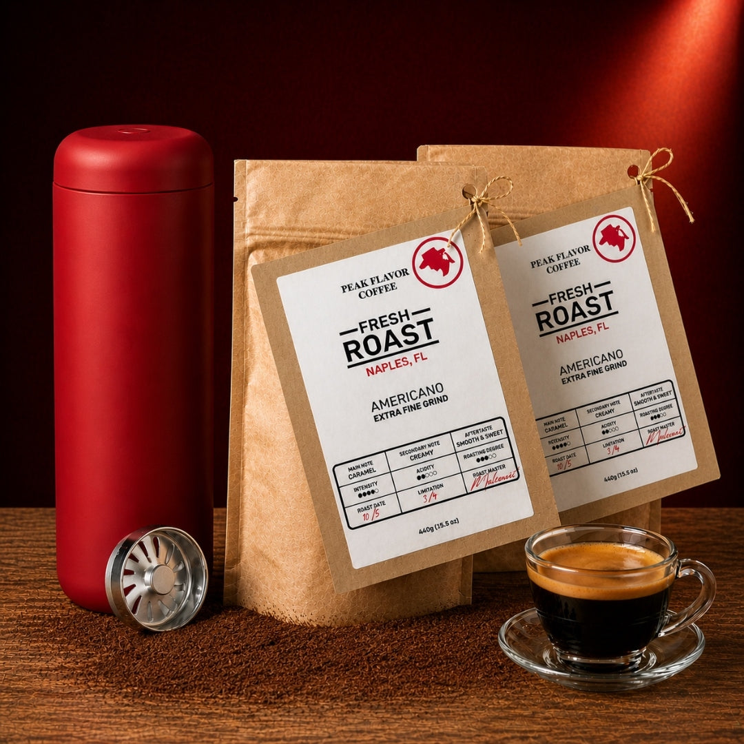 Bundle low acid americano coffee with a stainless steel traveler mug