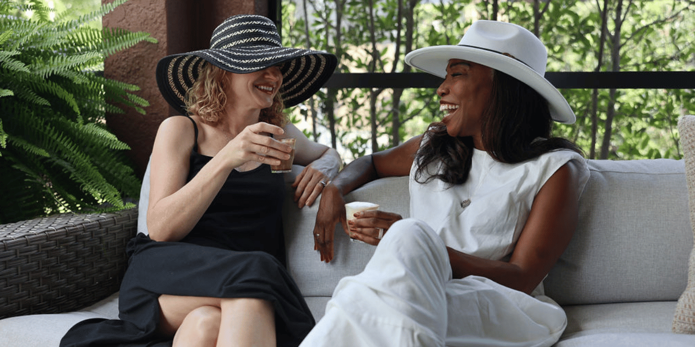 Melicent enjoys a genuine coffee connection with her friend Rochelle