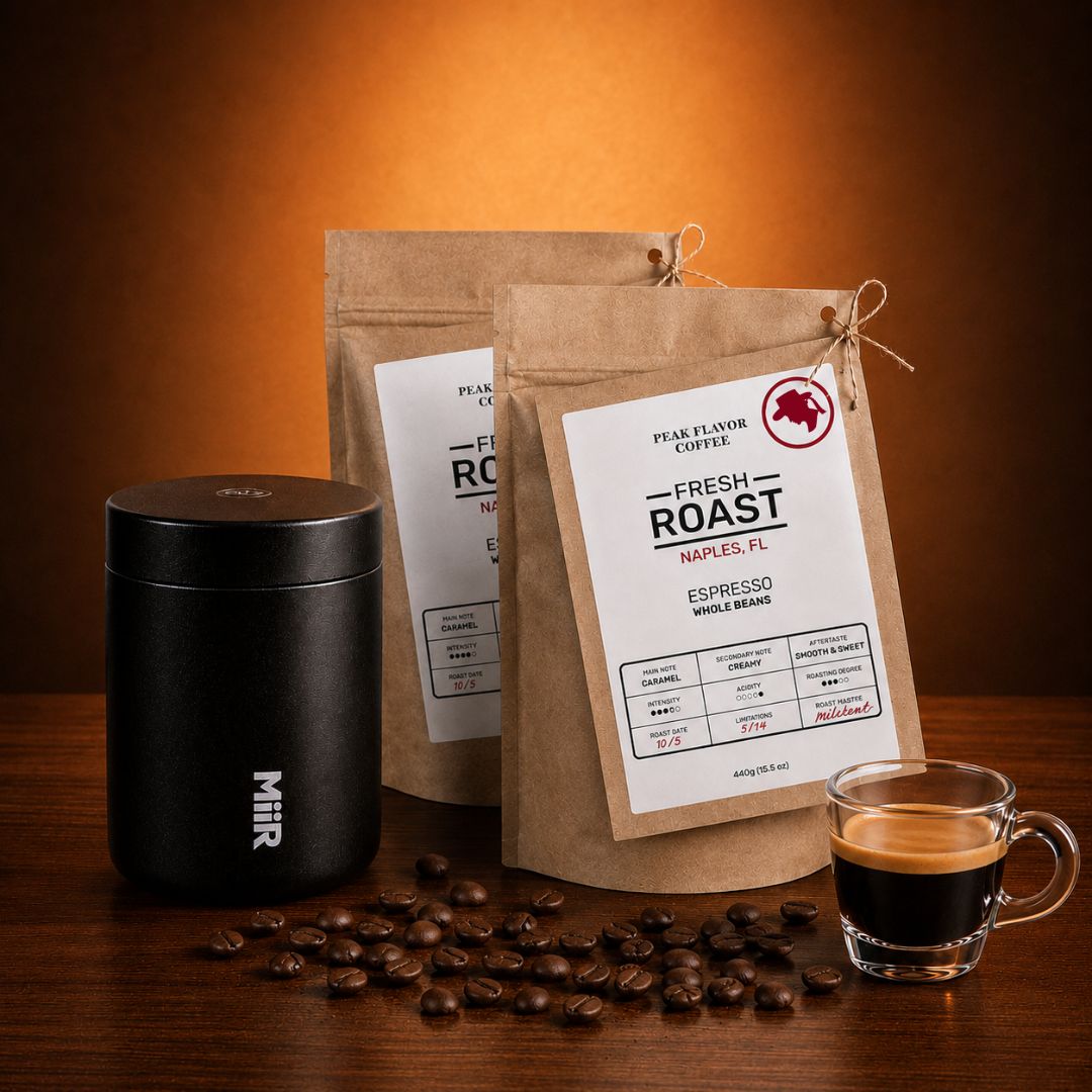 Espresso Beans & Miir Airlock Coffee Canister 12oz | Starter Set