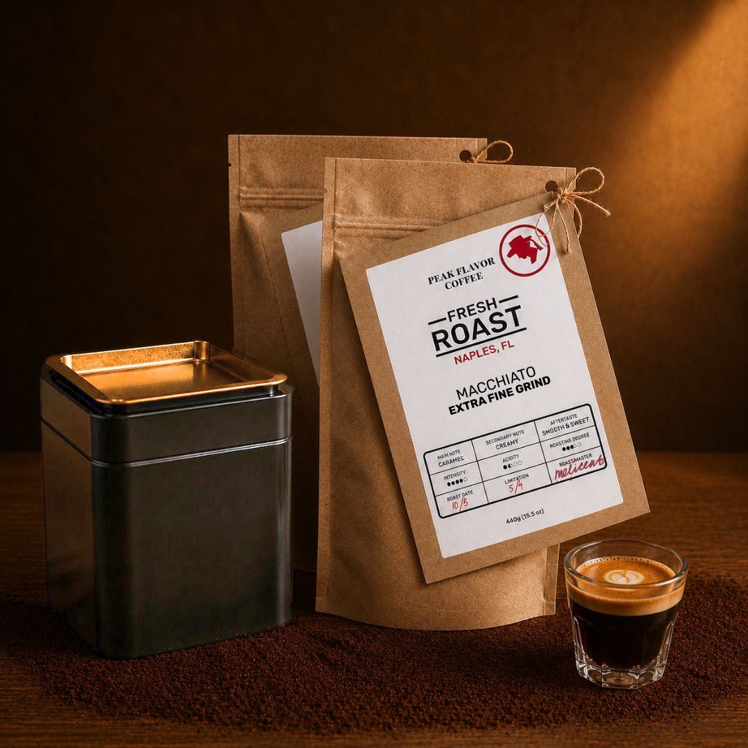 Espresso Grounds for Macchiato (2x440g) & Coffee Container Bundle