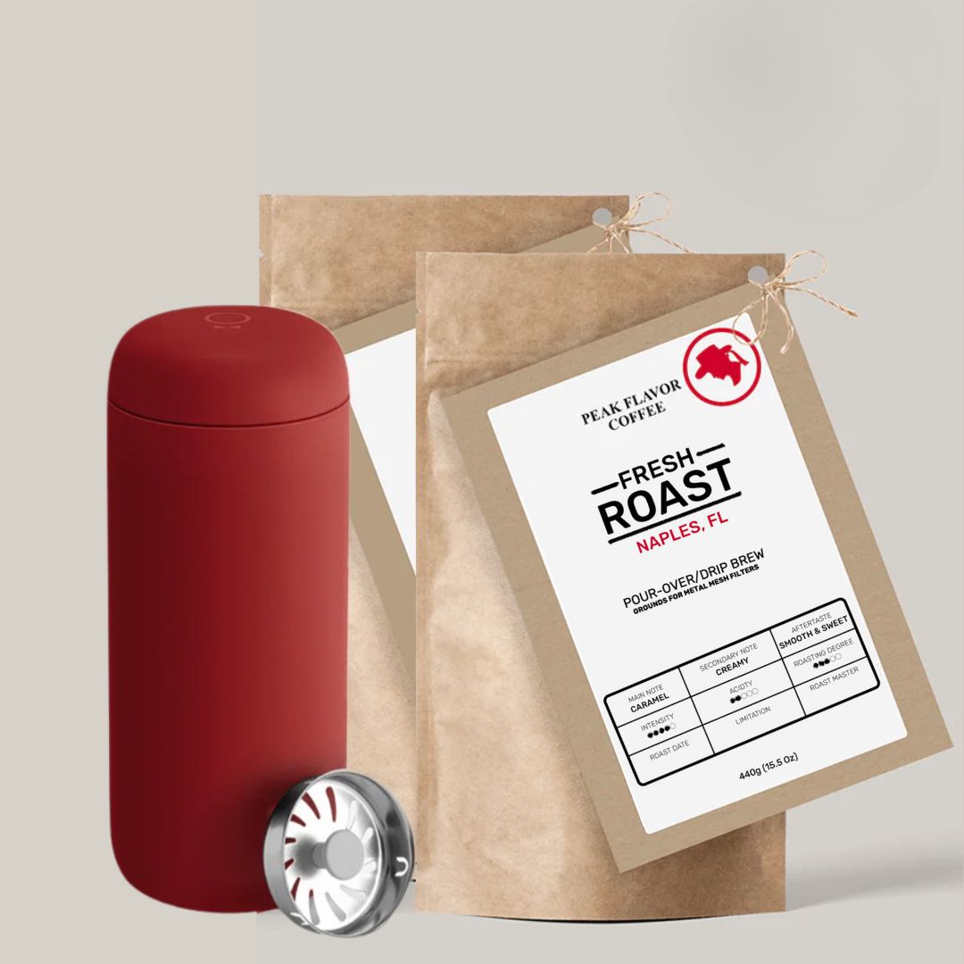 Traveler mug and pour over coffee grounds