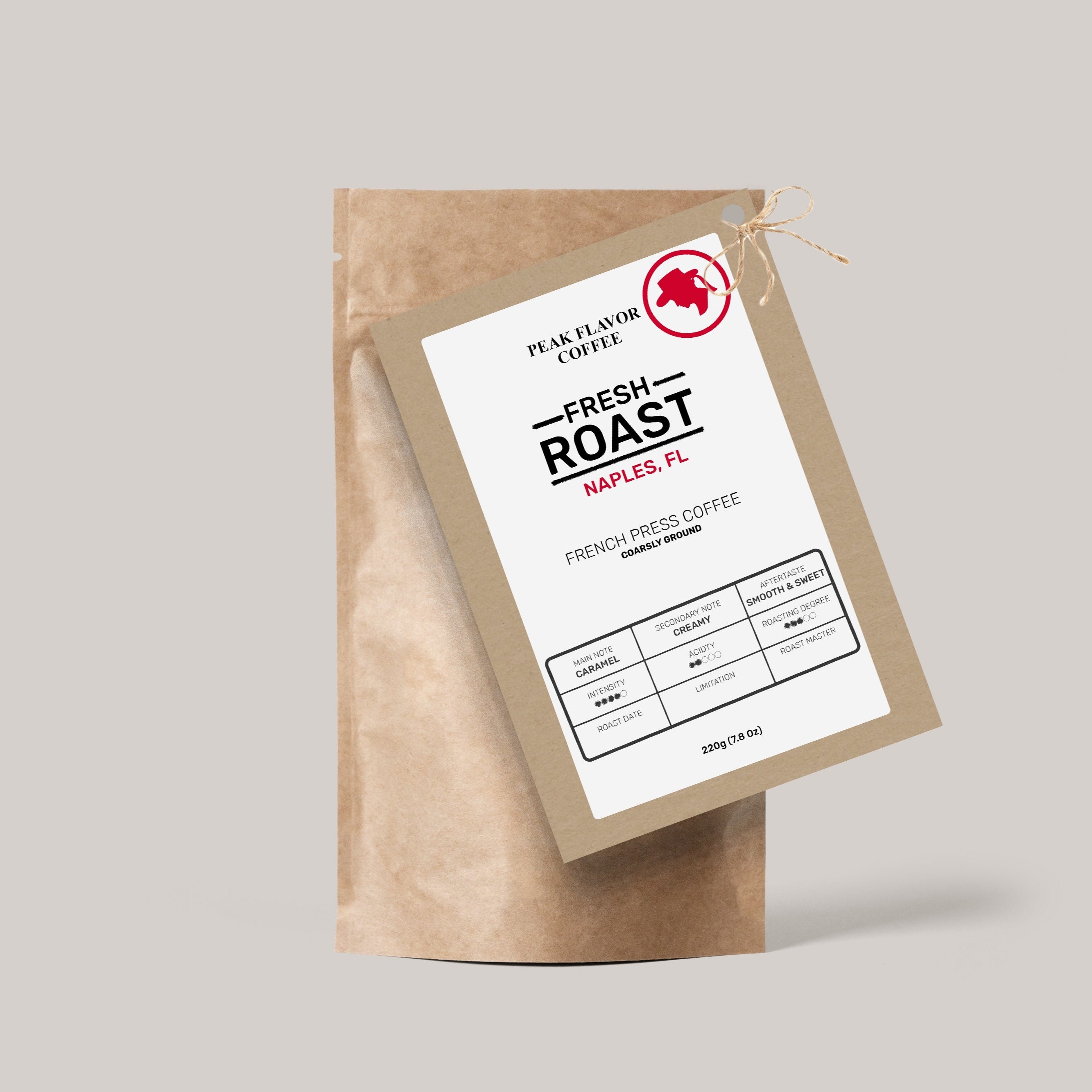 Kraft paper bag with french press coffee 220g