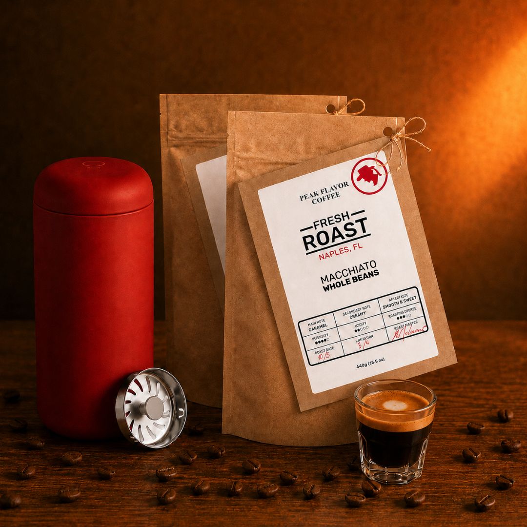 Italian coffee beans for macchiato & fellow coffee mug