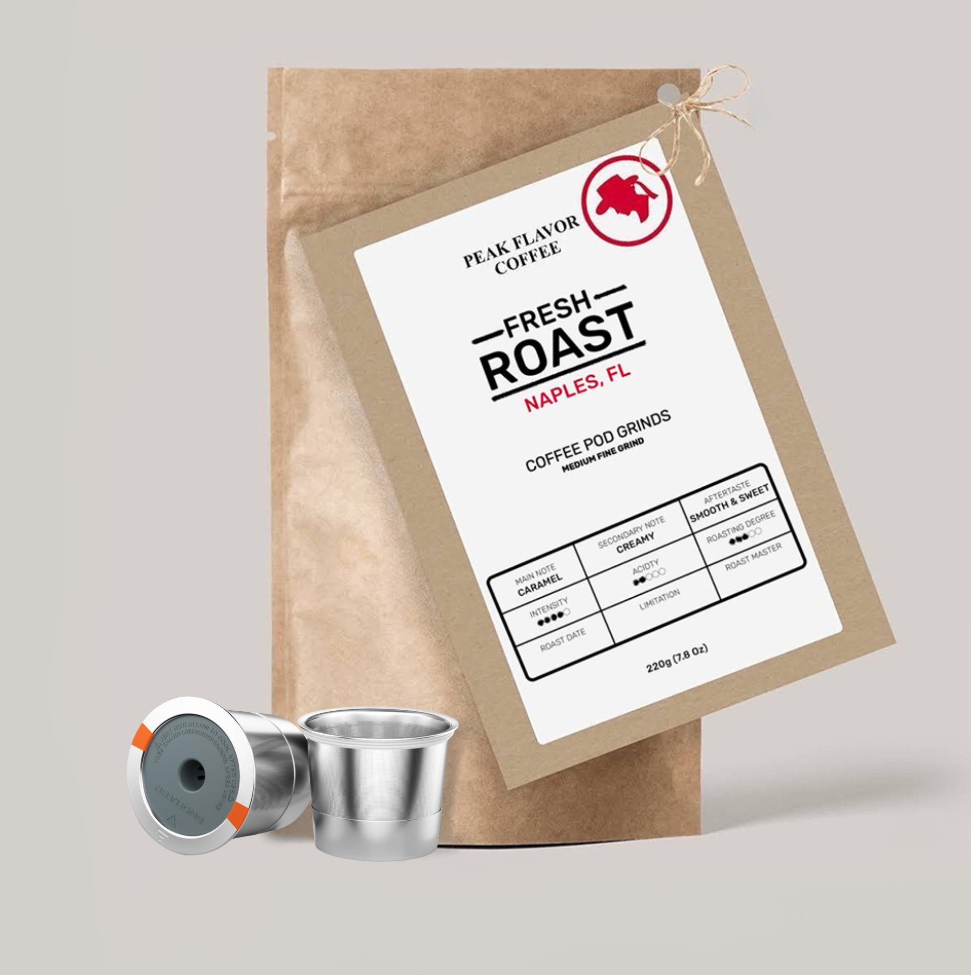 Reusable Coffee Pod Grinds 220g with Stainless Steel Reusable Coffee Pods