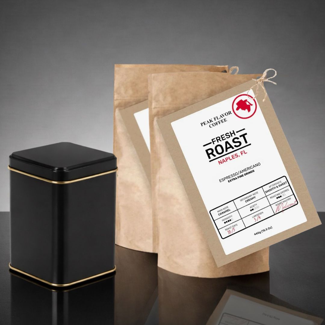 coffee Storage tin with low acid espresso grounds for Americano 