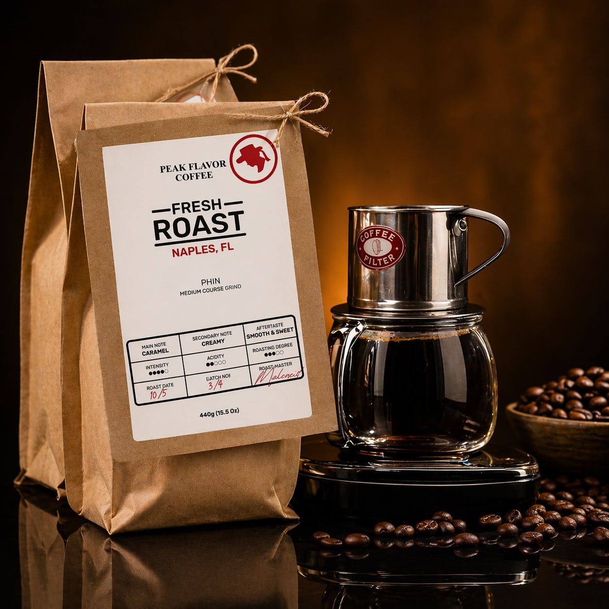 Bundle Fresh Ground Vietnamese Coffee with a Phin Coffee Filter 