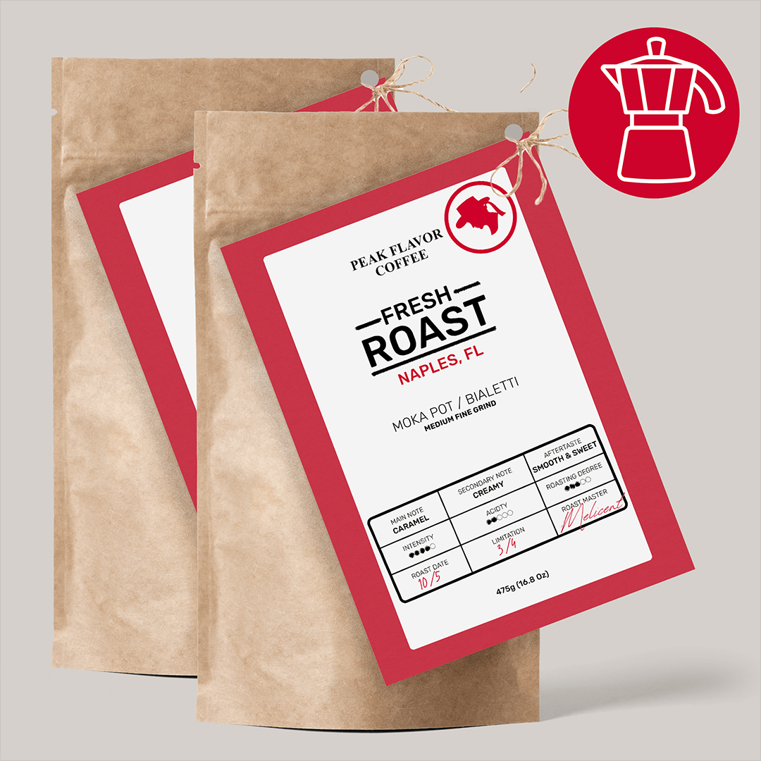 Coffee subscription for fresh roasted, custom Moka pot coffee with roast date