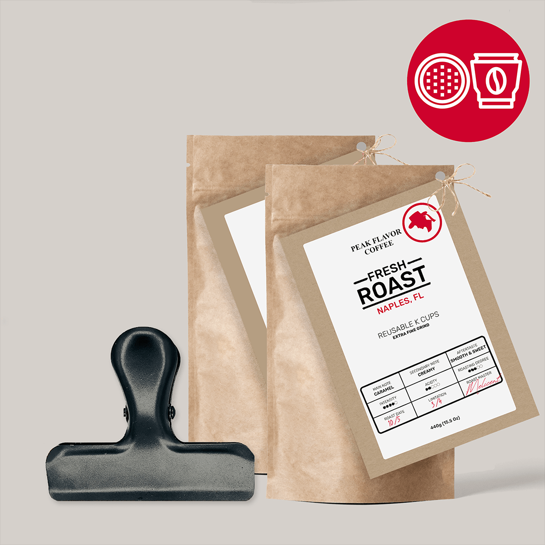 Starter set with Bag Clip to keep fresh roasted reusable K cups fresh