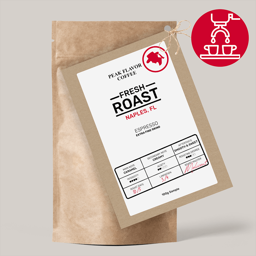 Naturally sweet, fresh roasted, Italian espresso grind with roast date
