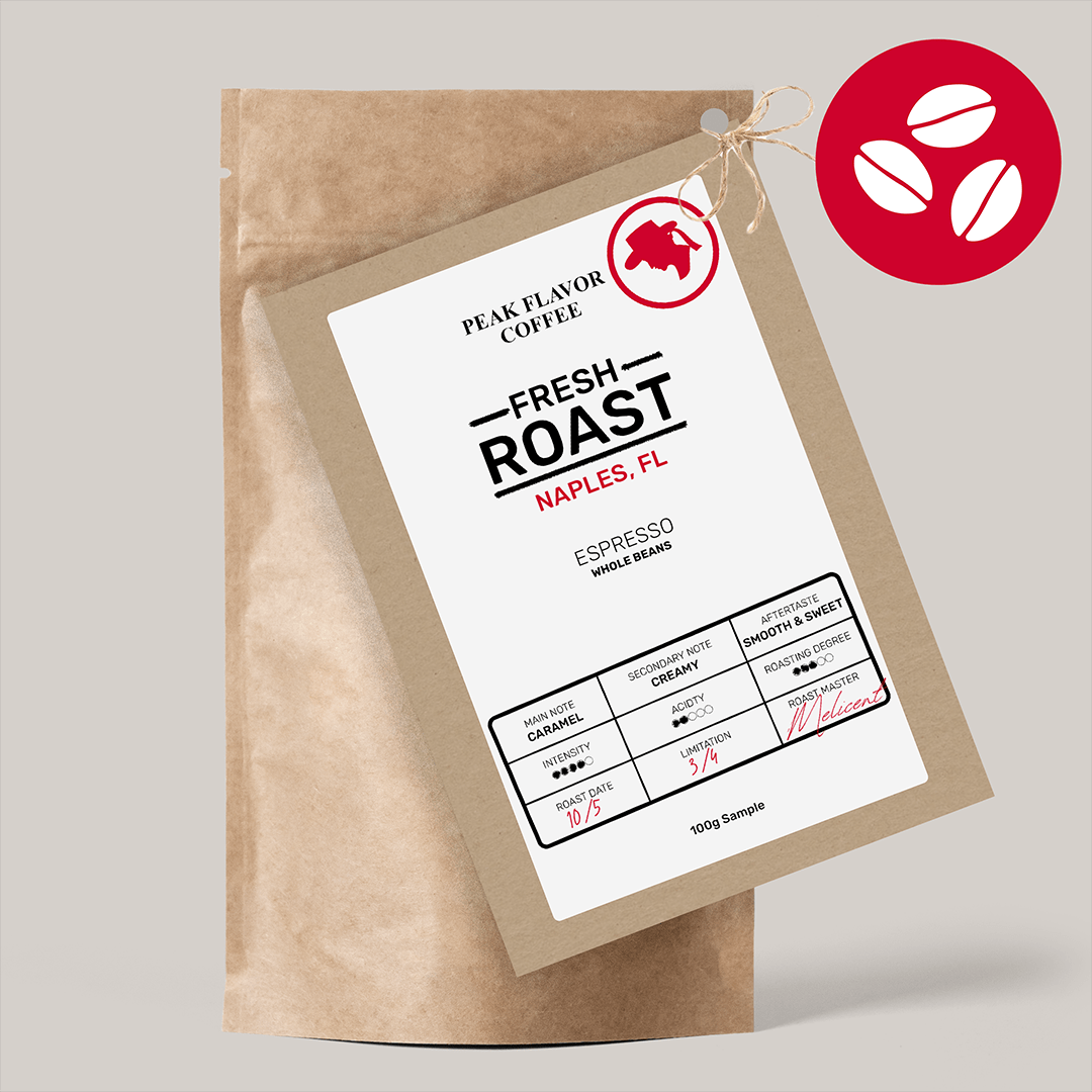 Naturally sweet, fresh roasted, Italian espresso beans with roast date