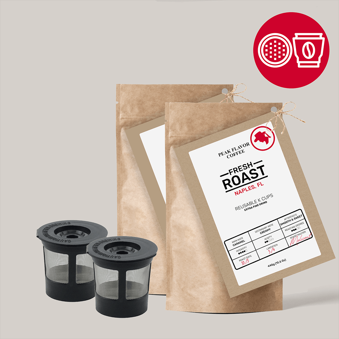 Get best Espresso for Keurig with 2 free reusable k cups by "Peak Flavor Coffee"