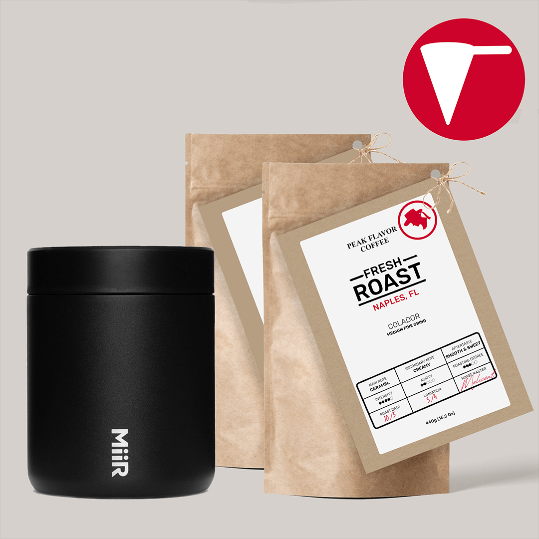 Starter set with coffee canister to maintain Colador coffee freshness by "Peak Flavor Coffee" 