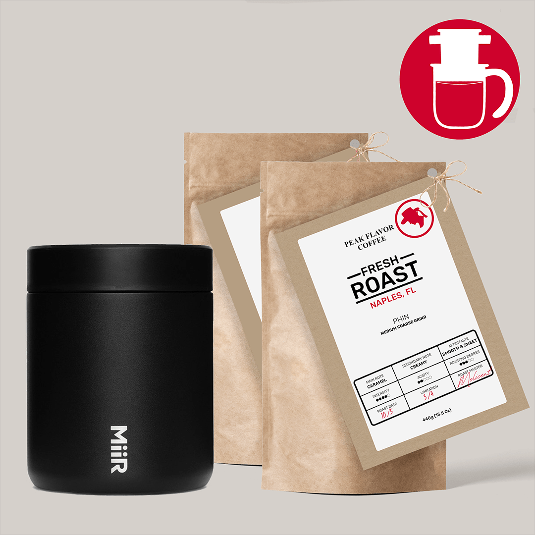 Starter set with coffee canister to maintain phin coffee freshness by "Peak Flavor Coffee" 