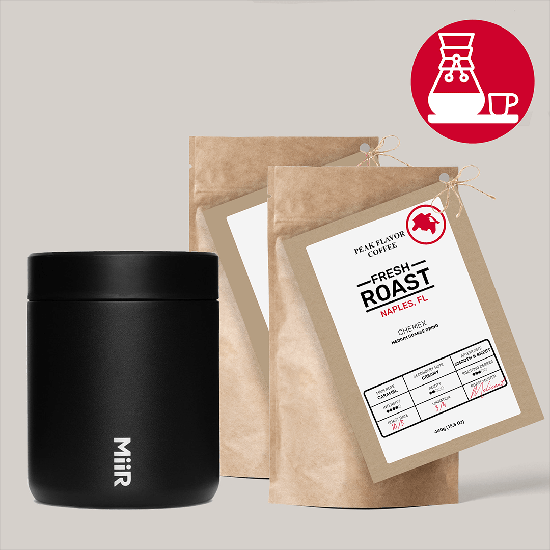 Starter set with coffee canister to maintain espresso freshness by "Peak Flavor Coffee"
