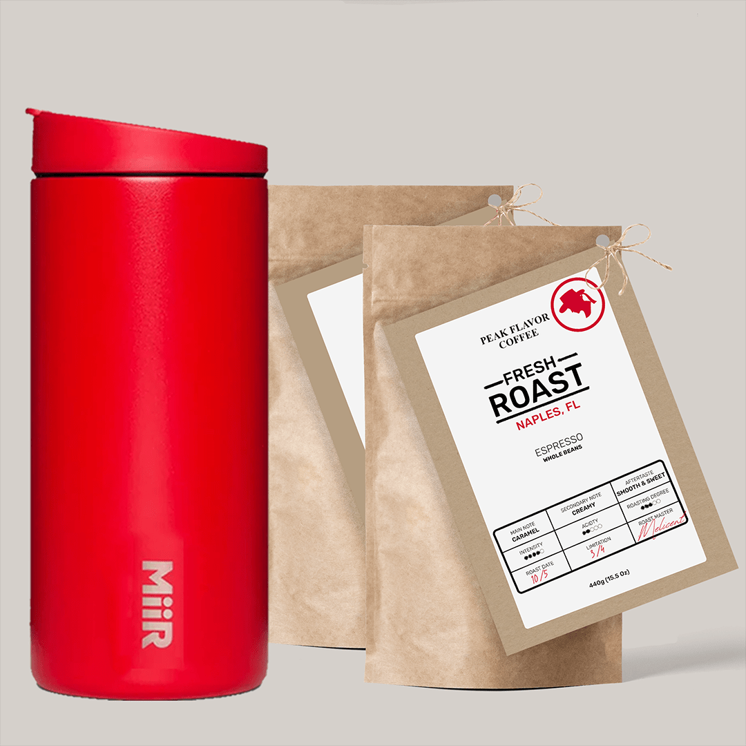 Starter set with coffee traveler to keep fresh roasted espresso warm